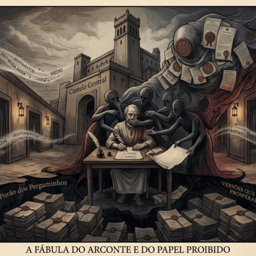 🏛️ A FÁBULA DO ARCONTE E DO PAPEL PROIBIDO